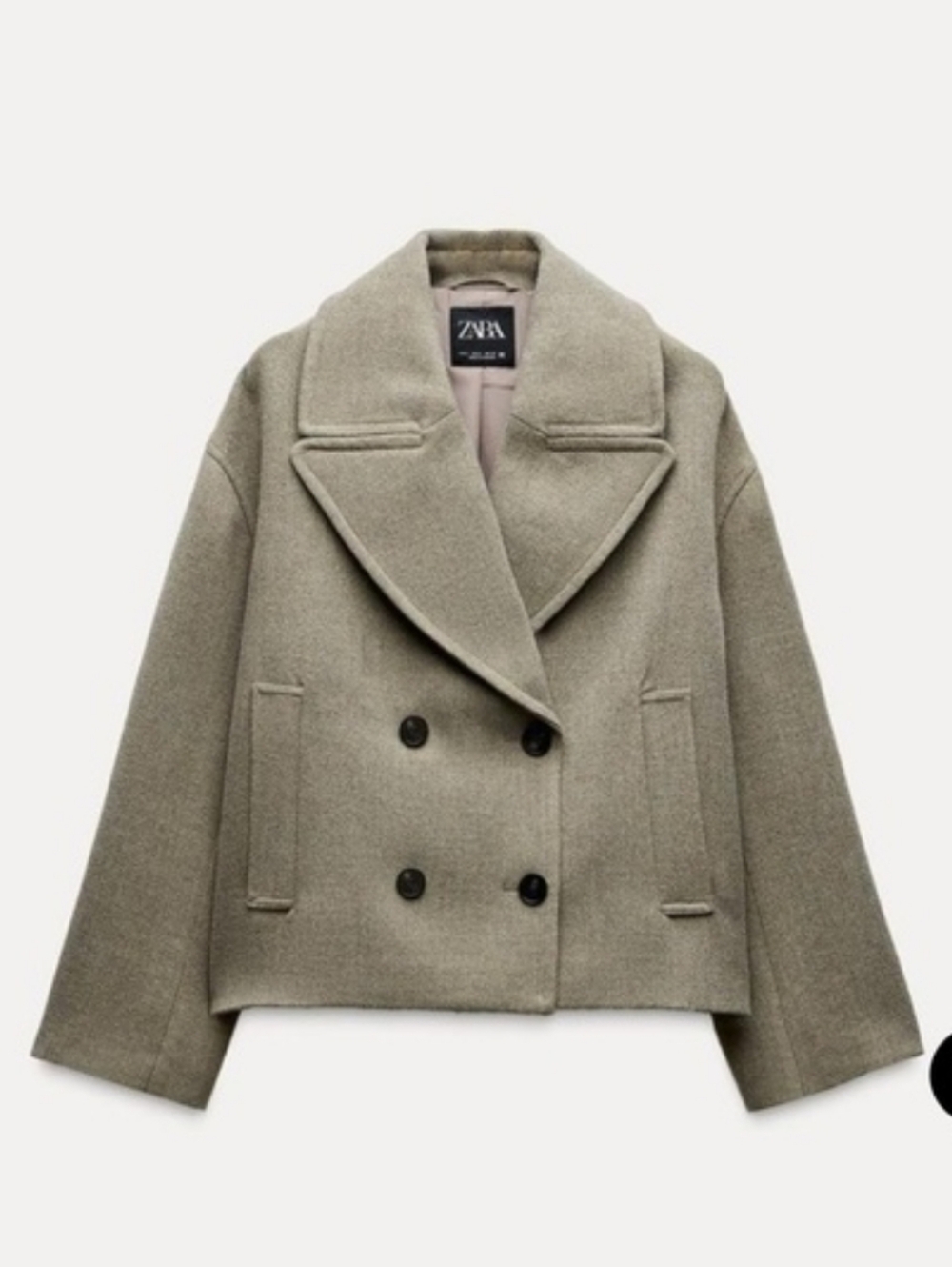 Zara Cropped Double-Breasted Pea Coat in Mink